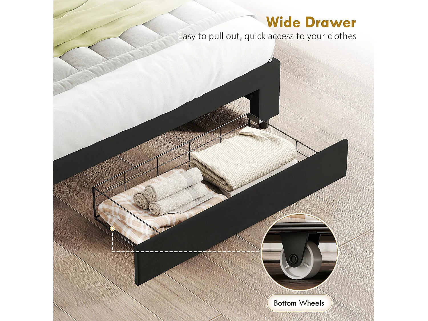 Mora 4ft6 Double Ottoman Bed Frame with Front Divan Drawer Storage Black