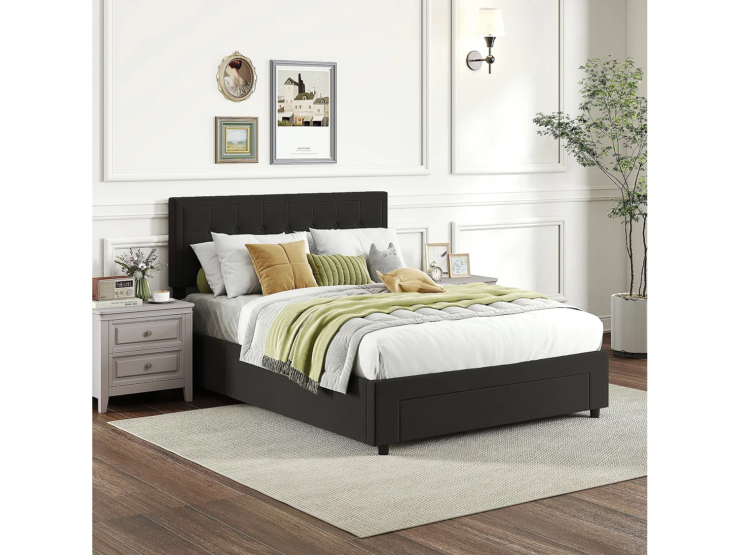 Mora 4ft6 Double Ottoman Bed Frame with Front Divan Drawer Storage Black