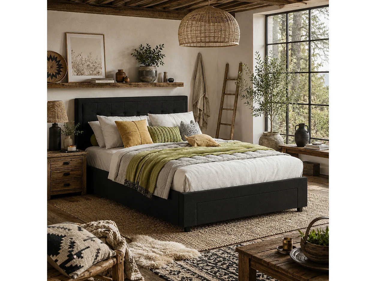 Mora 4ft6 Double Ottoman Bed Frame with Front Divan Drawer Storage Black