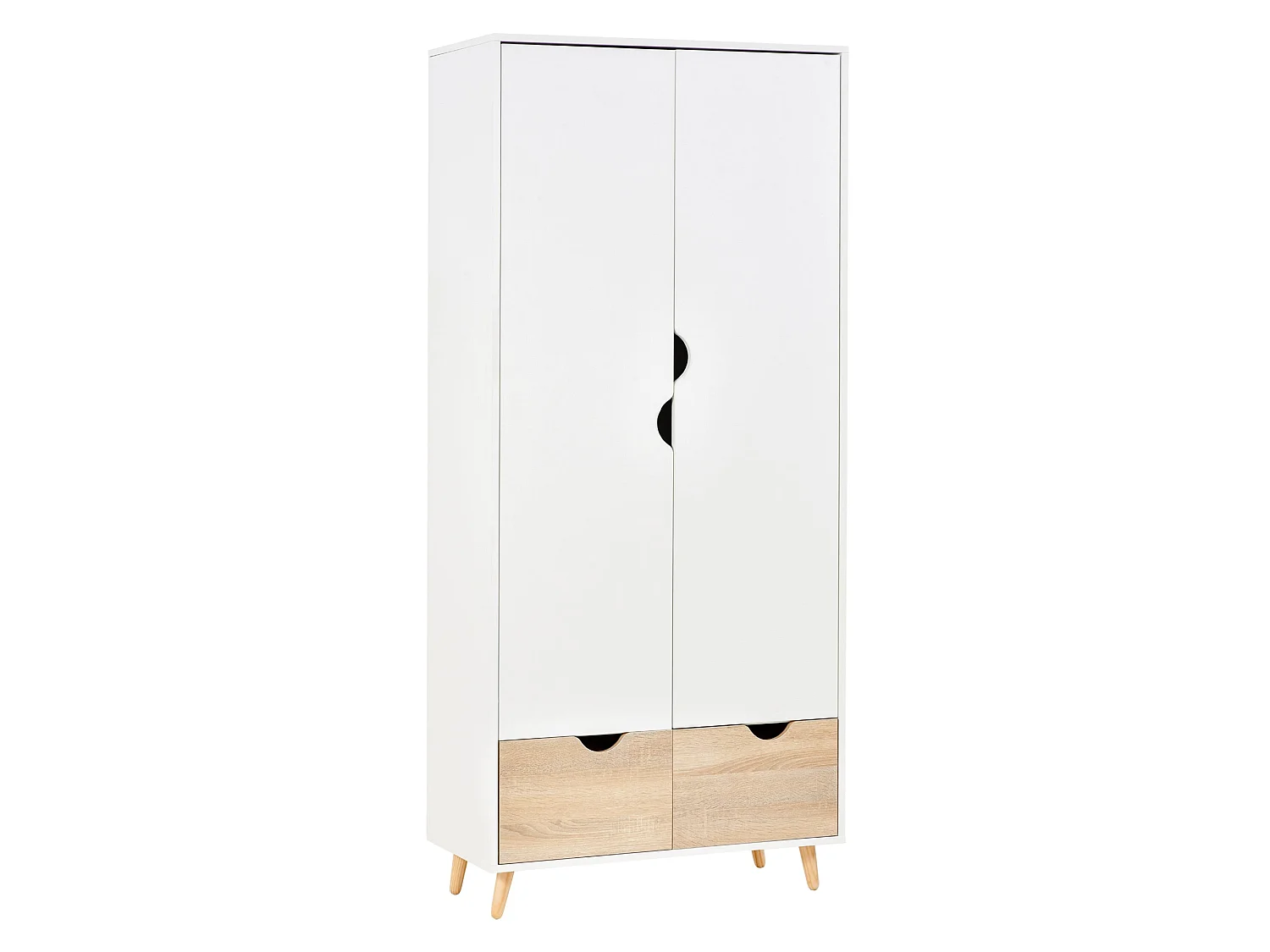 Belamar 2 Door Wardrobe White and Natural Hanging Rail 2 Drawers Wooden Legs
