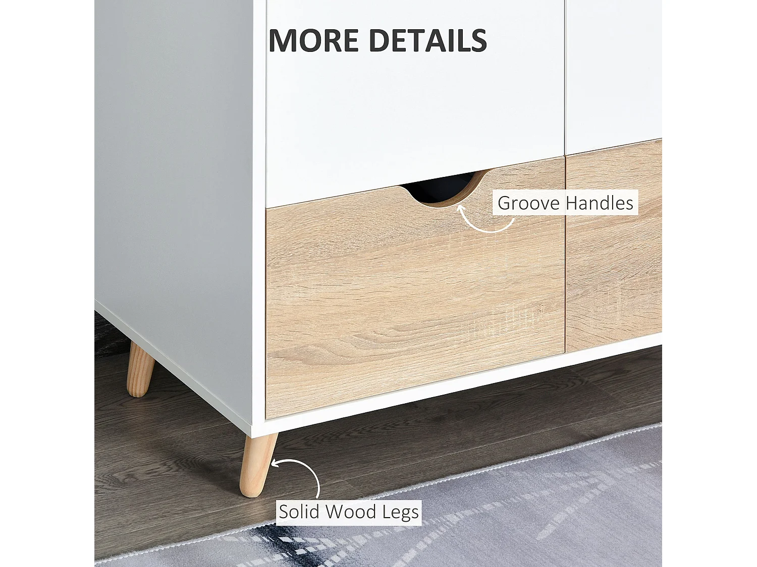 Belamar 2 Door Wardrobe White and Natural Hanging Rail 2 Drawers Wooden Legs