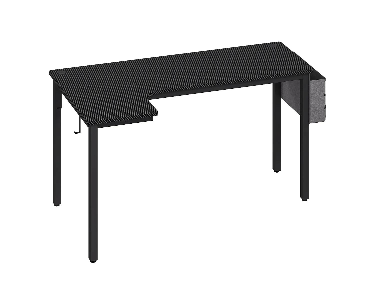 Monotta 145cm Black L Shaped Gaming Desk Metal Frame Cable Management Fabric Storage and Hooks