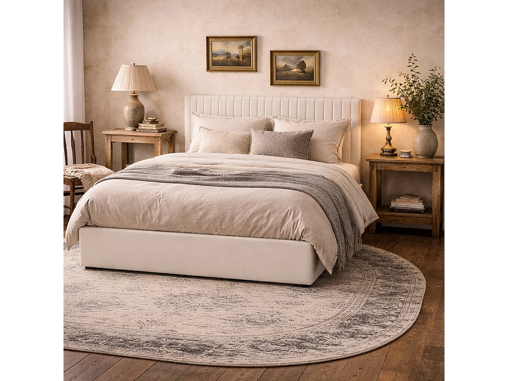 Dublin Cream 5ft King Ottoman Bed with Tall Ribbed Headboard