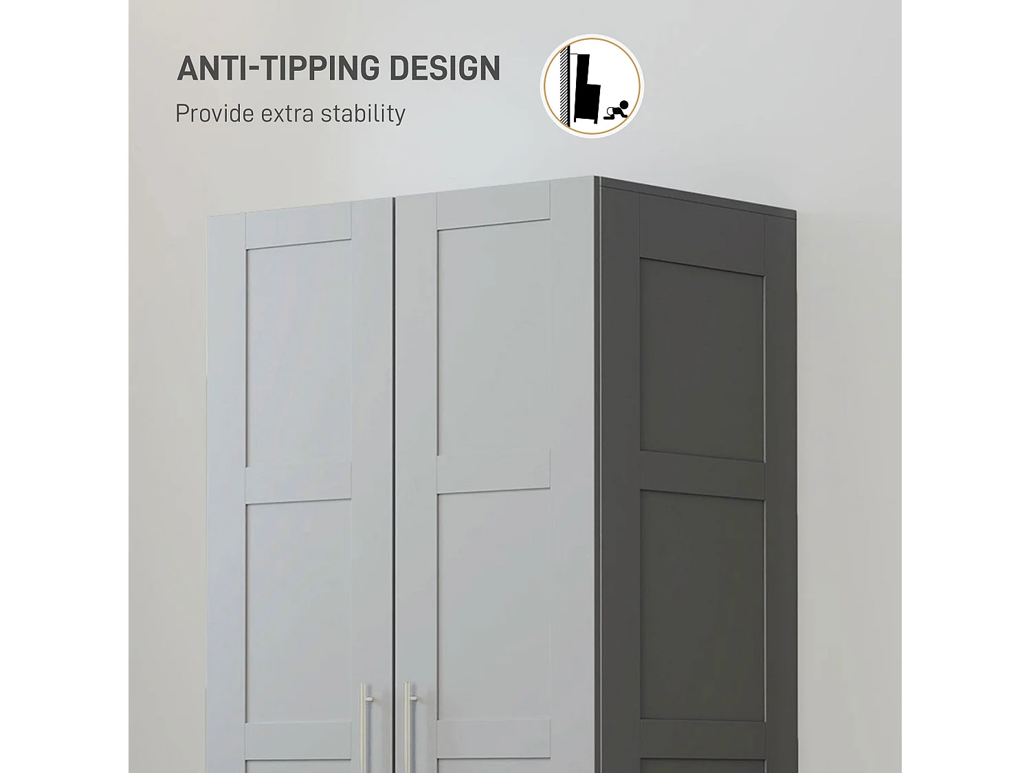 Coralani Grey 2 Door Wardrobe Hanging Rail and Shelves
