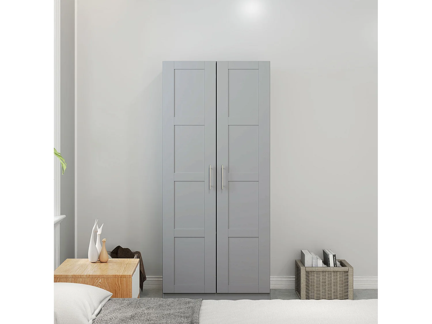 Coralani Grey 2 Door Wardrobe Hanging Rail and Shelves