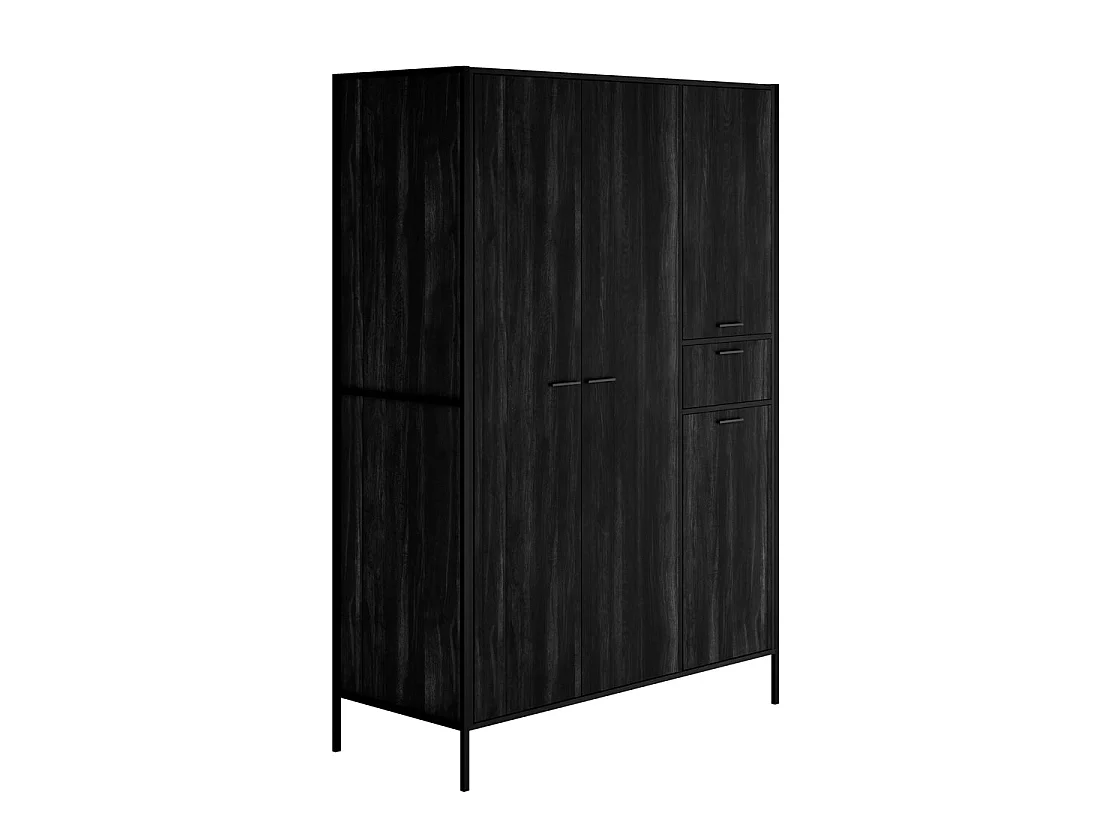 Ireland Black Wood Effect 3 Door Wardrobe with 1 Drawer