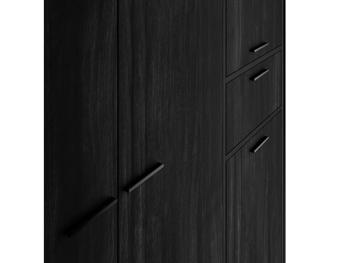 Ireland Black Wood Effect 3 Door Wardrobe with 1 Drawer