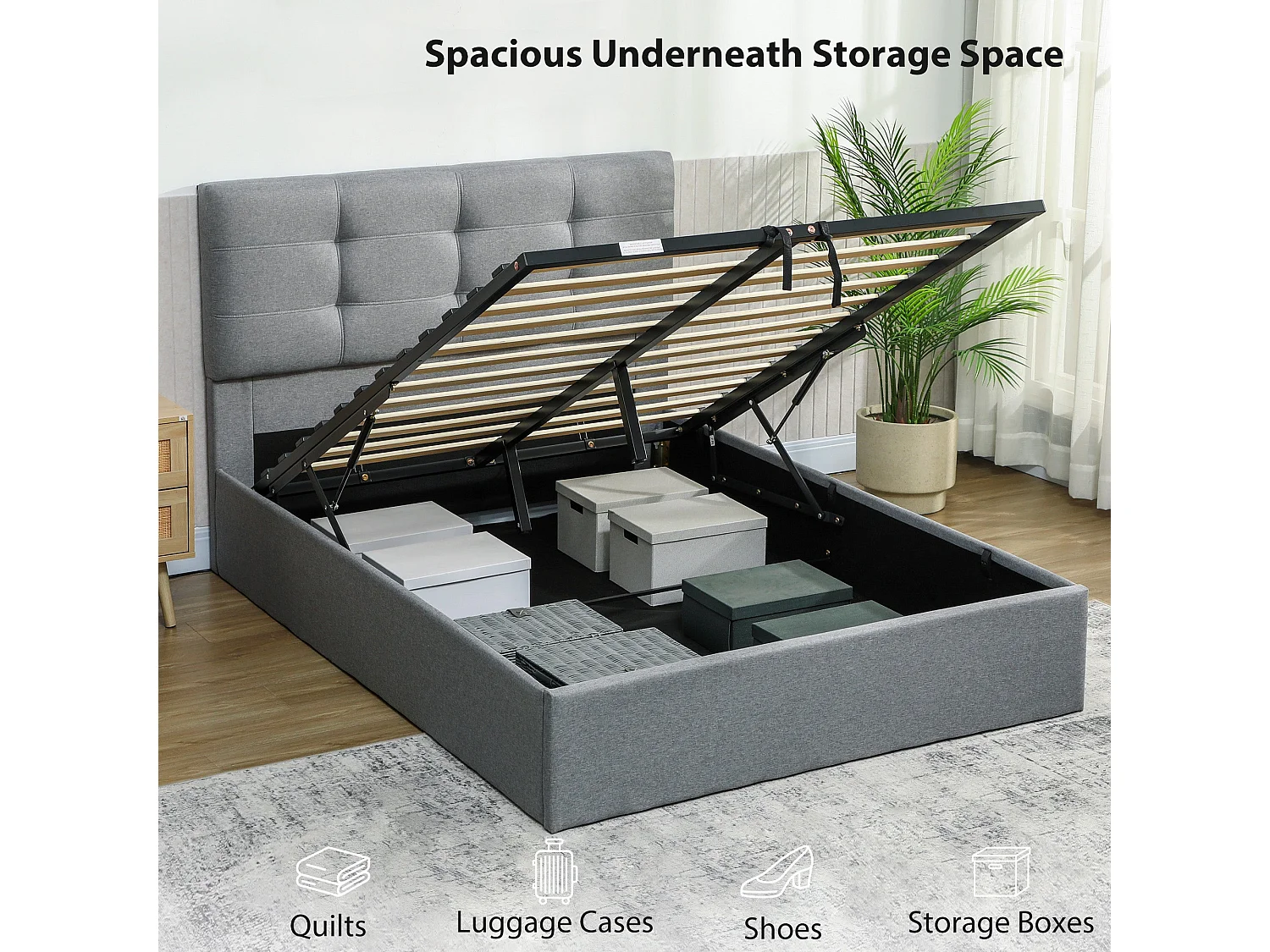 Sutto 4ft6 Double Ottoman Bed with Gas Lift Storage Grey