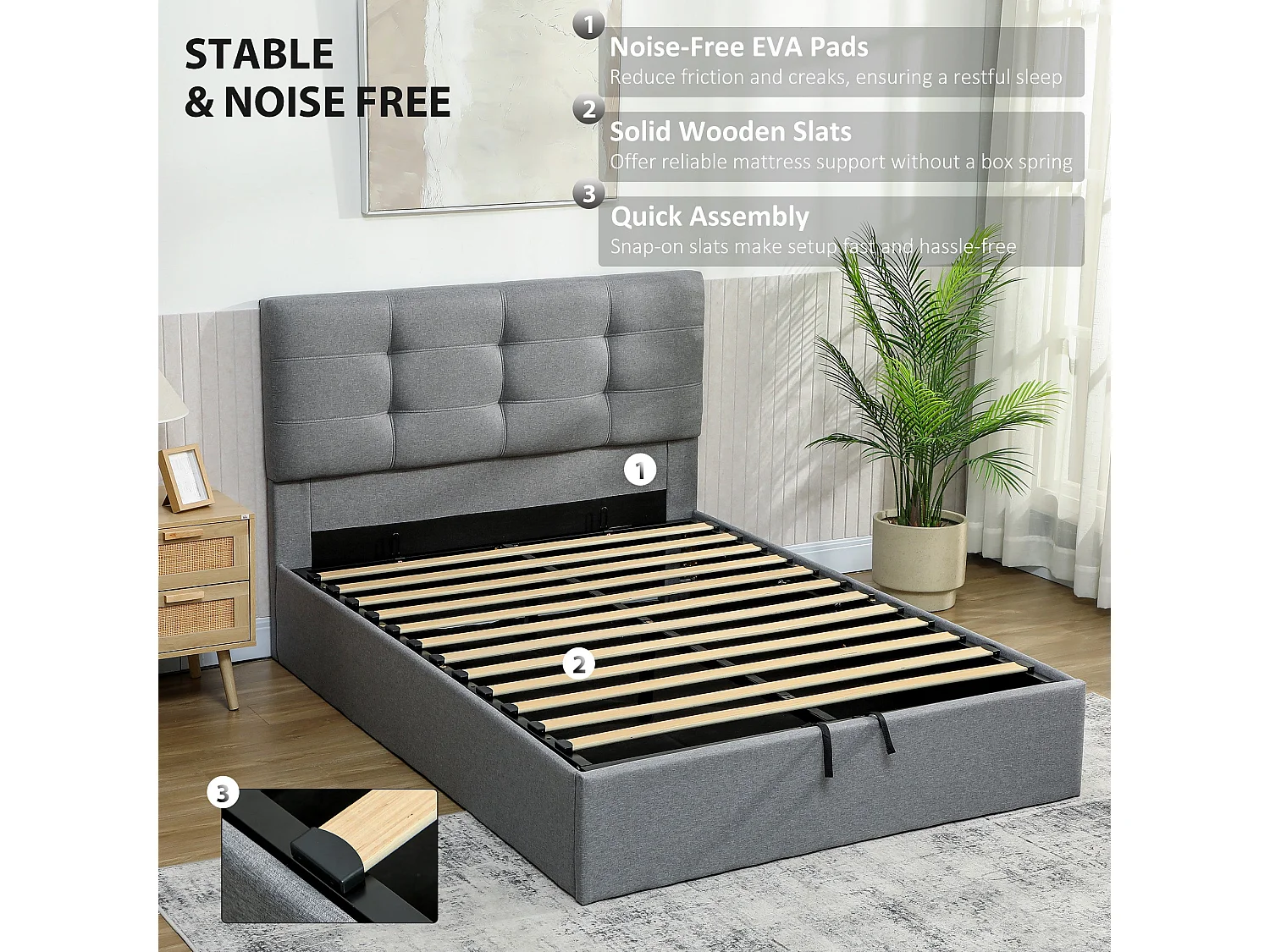 Sutto 4ft6 Double Ottoman Bed with Gas Lift Storage Grey