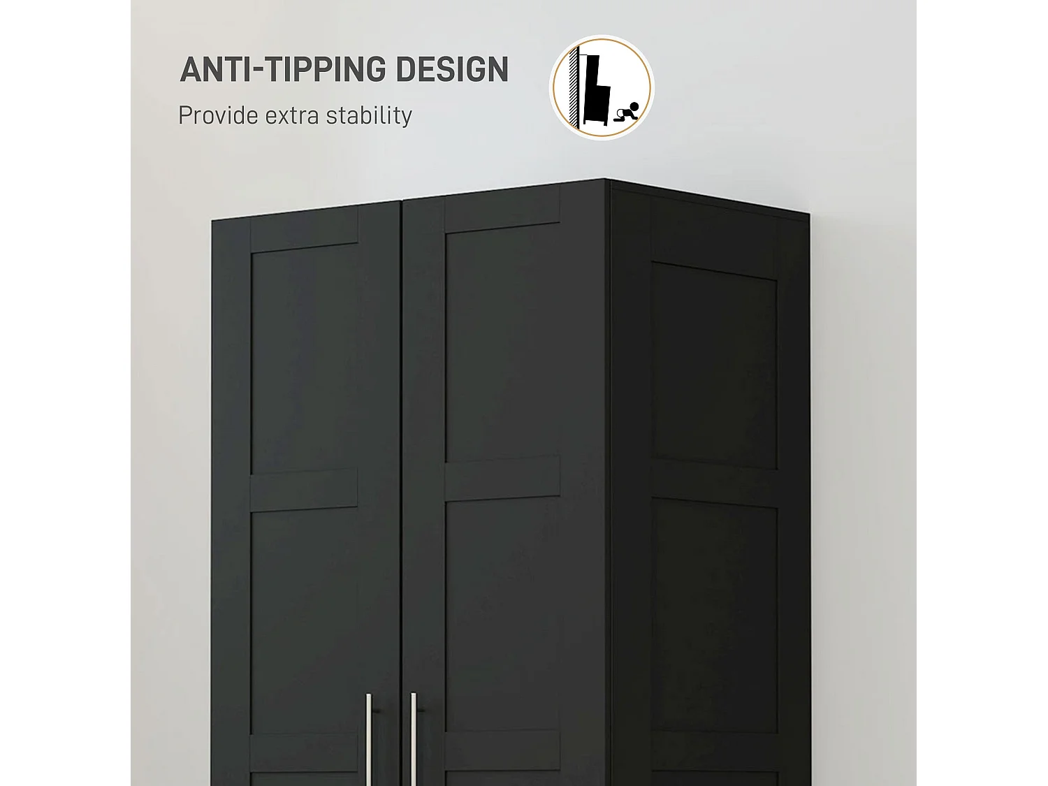 Corarani Black 2 Door Wardrobe with Hanging Rail and Internal Shelves