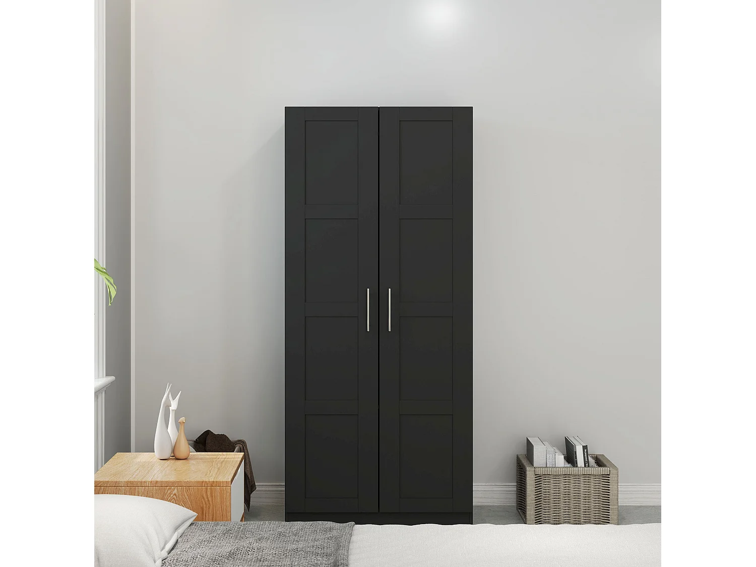 Corarani Black 2 Door Wardrobe with Hanging Rail and Internal Shelves