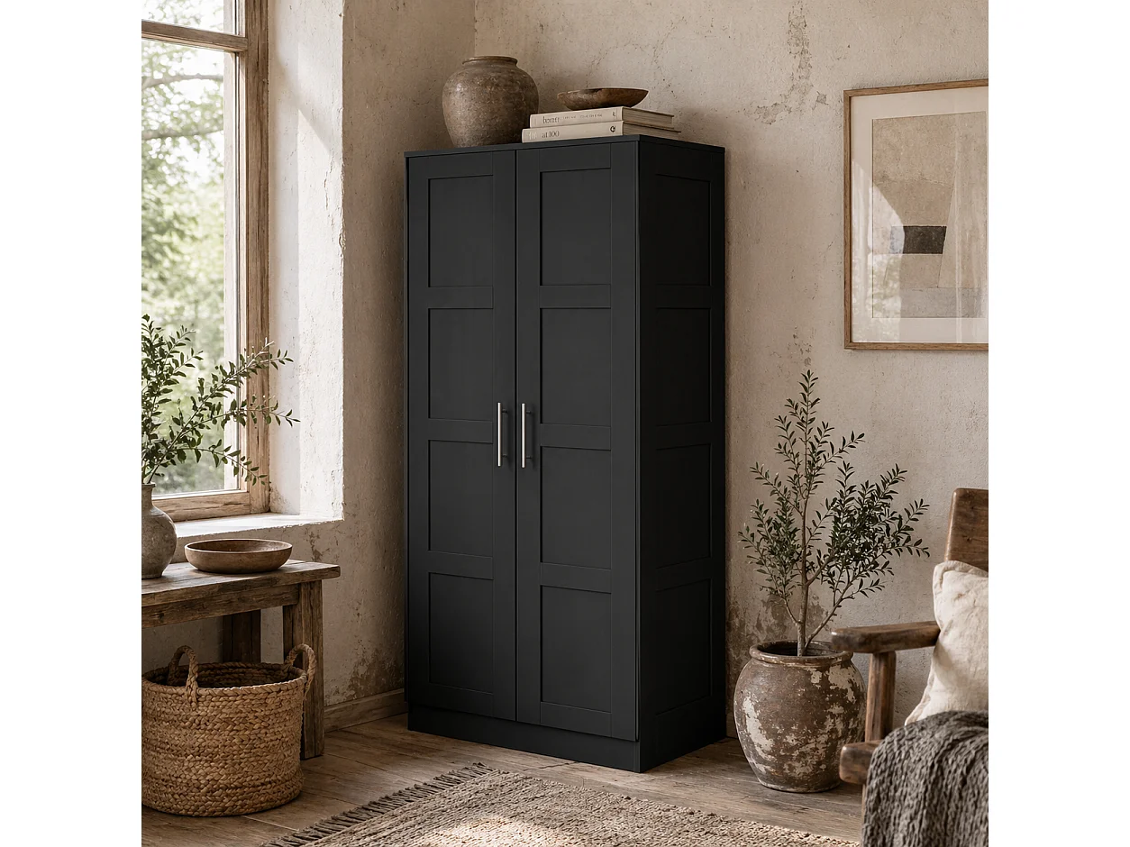Corarani Black 2 Door Wardrobe with Hanging Rail and Internal Shelves