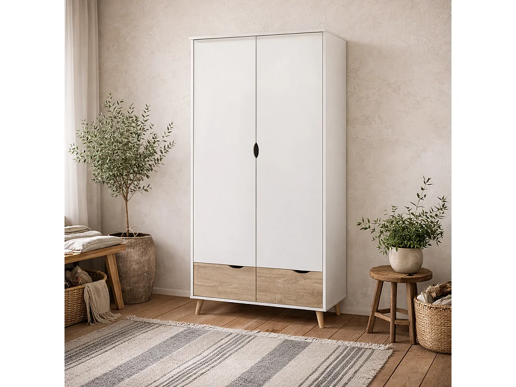 Skerries Two Door Wardrobe Matt White with Natural Oak