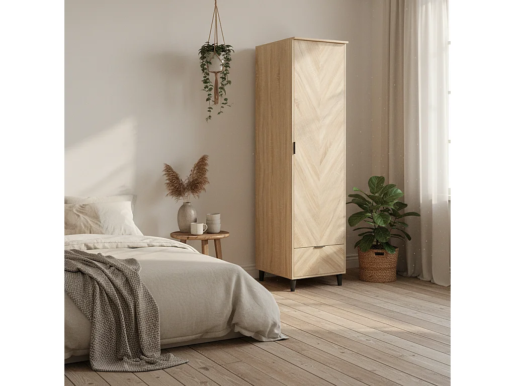 Skerries 1 Door Chevron Wardrobe Natural Oak Finish