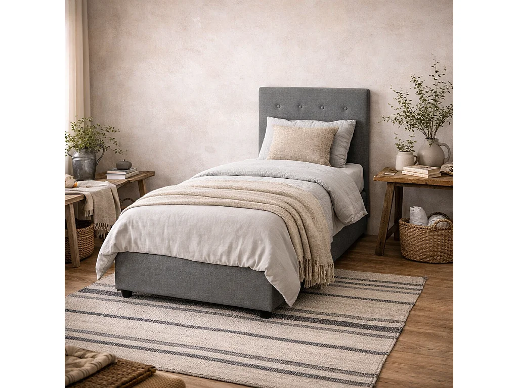 Carrick 3ft Single Bed Soft Grey Tufted Velvet Headboard with Hidden Storage