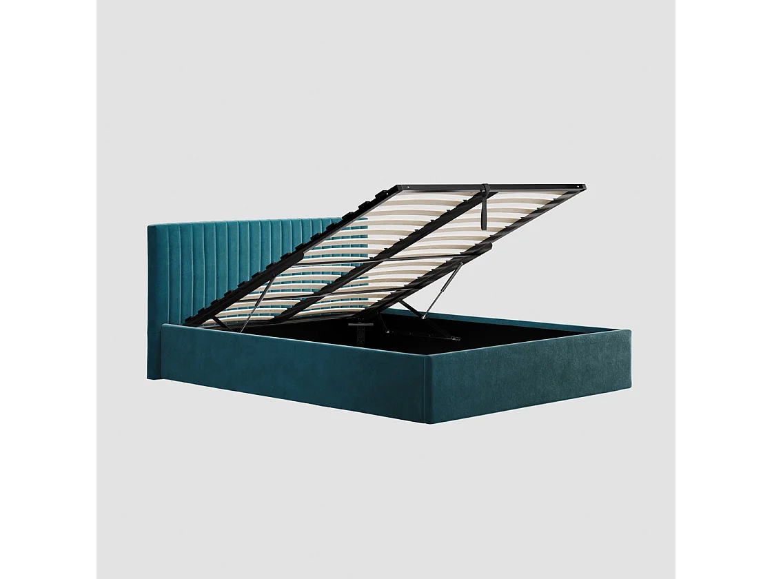 Dublin Teal Velvet 4ft6 Double Ottoman Bed with Ribbed Headboard