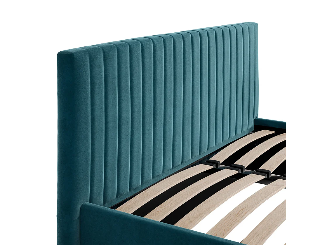 Dublin Teal Velvet 4ft6 Double Ottoman Bed with Ribbed Headboard