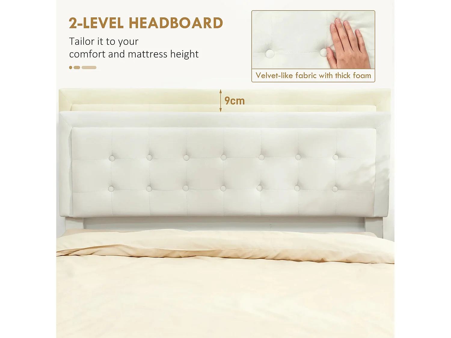 Double 4FT6 Ottoman Bed Frame with Front Divan Drawer Storage Cream