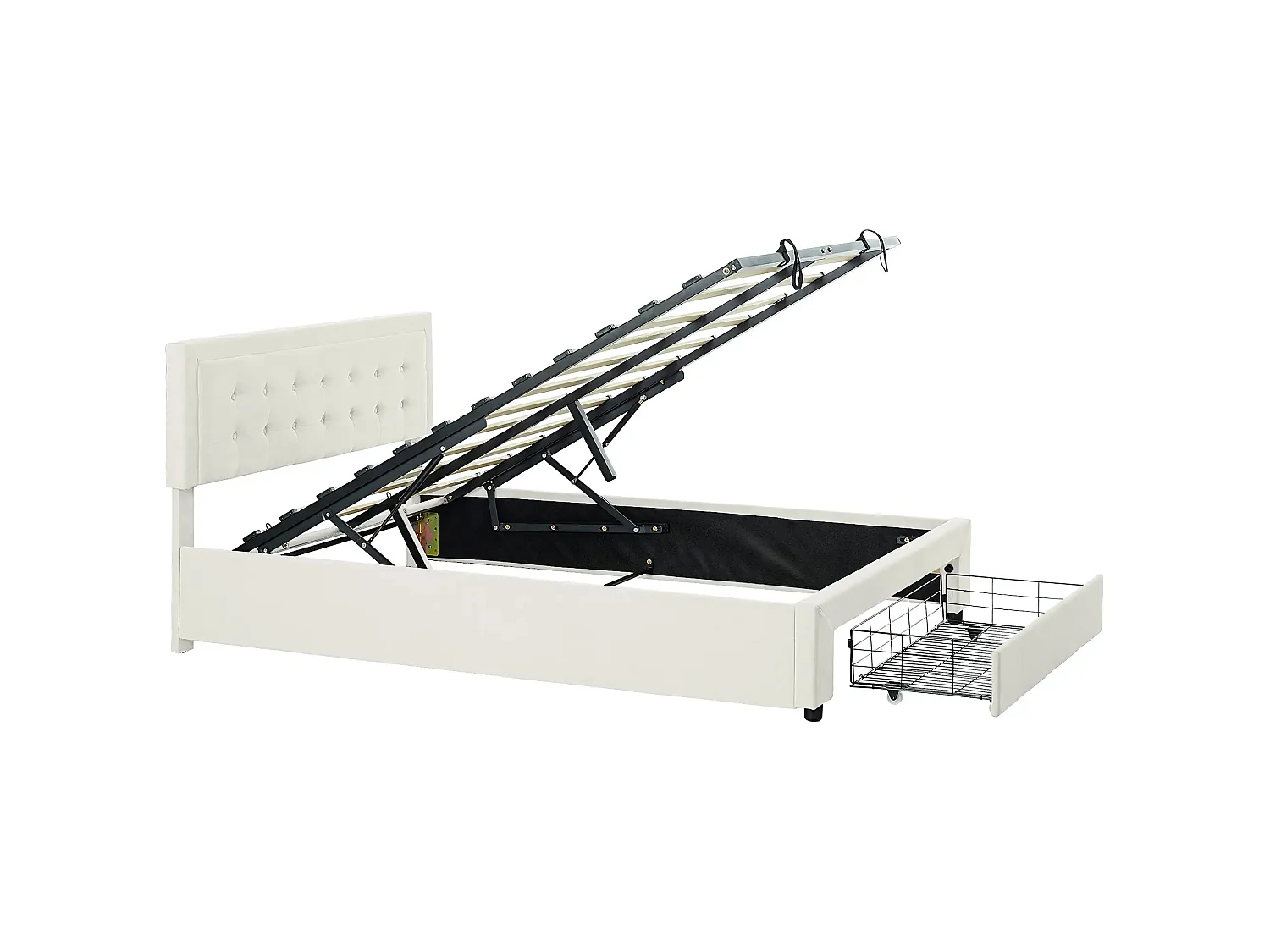 Double 4FT6 Ottoman Bed Frame with Front Divan Drawer Storage Cream