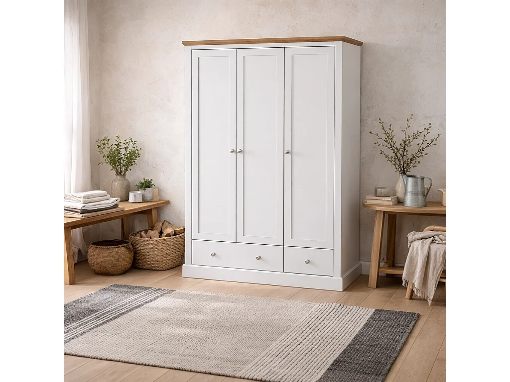 Ardee 3 Door Sliding Wardrobe with 3 Drawers White and Natural Oak
