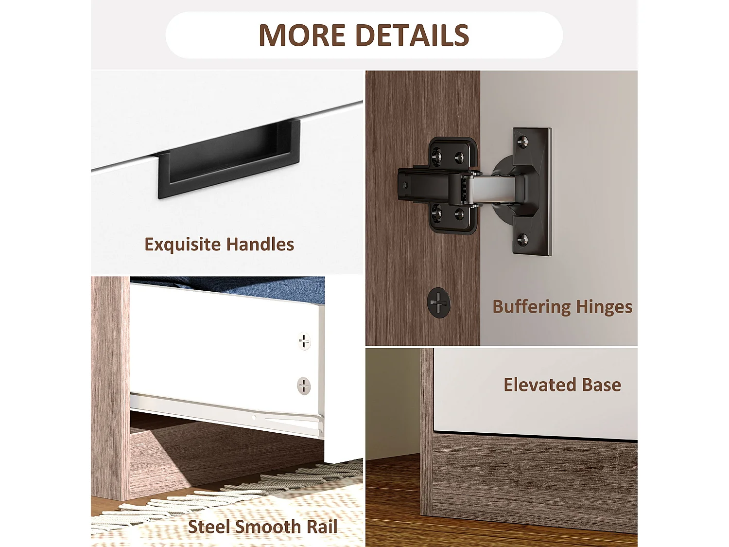 Coracasa White and Brown 2 Door Wardrobe with Hanging Rail and 3 Drawers