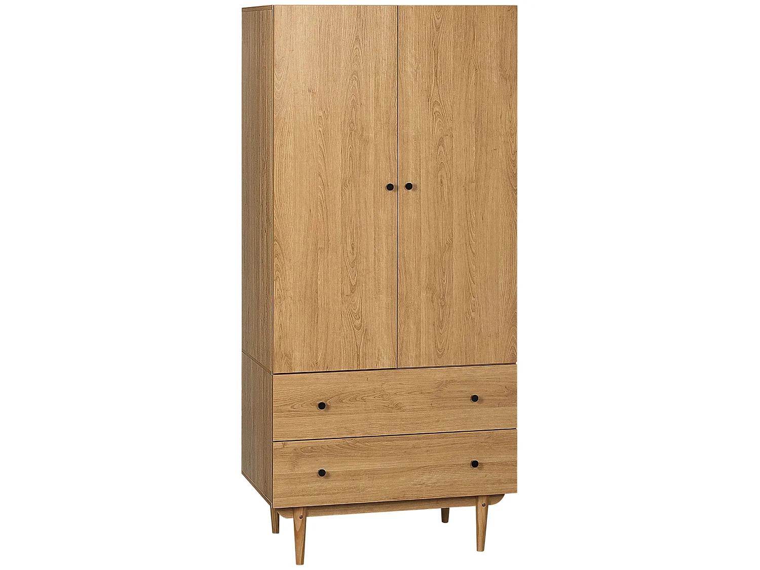 Coramar 2 Door Natural Wood Effect Wardrobe with Hanging Rail and 2 Drawers