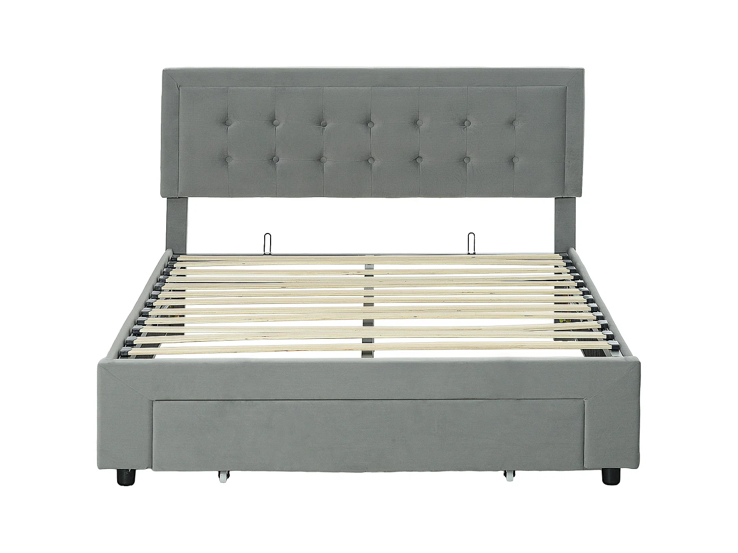 Rela 4FT6 Ottoman Double Bed Frame with Lift Up Storage and Front Drawer Grey