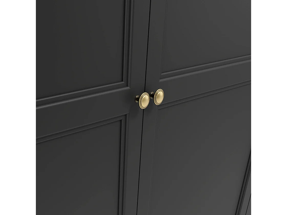 Tulle Panelled 2 Door Wood Wardrobe with 1 Drawer Black Brass Tone Handles