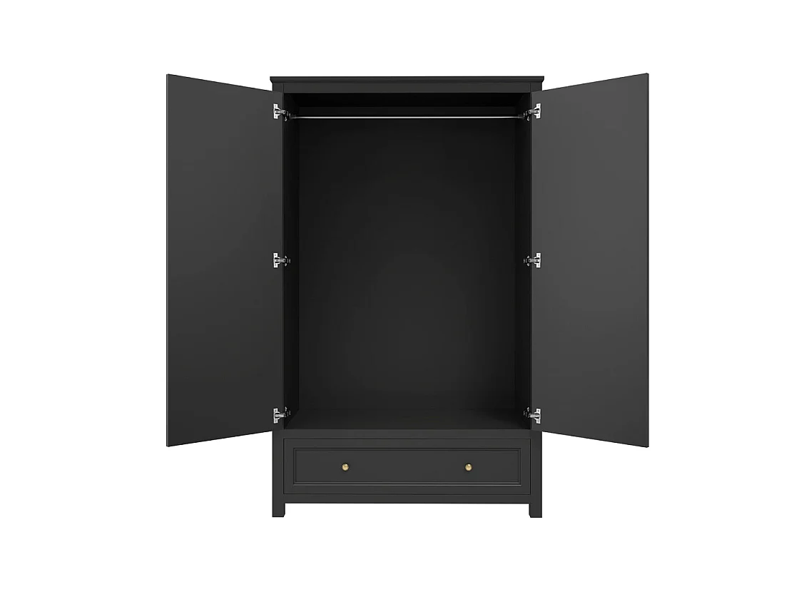 Tulle Panelled 2 Door Wood Wardrobe with 1 Drawer Black Brass Tone Handles