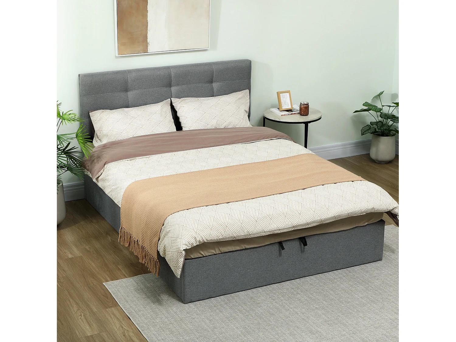 Vivafa 5ft King Ottoman Storage Bed Grey Linen Look Gas Lift