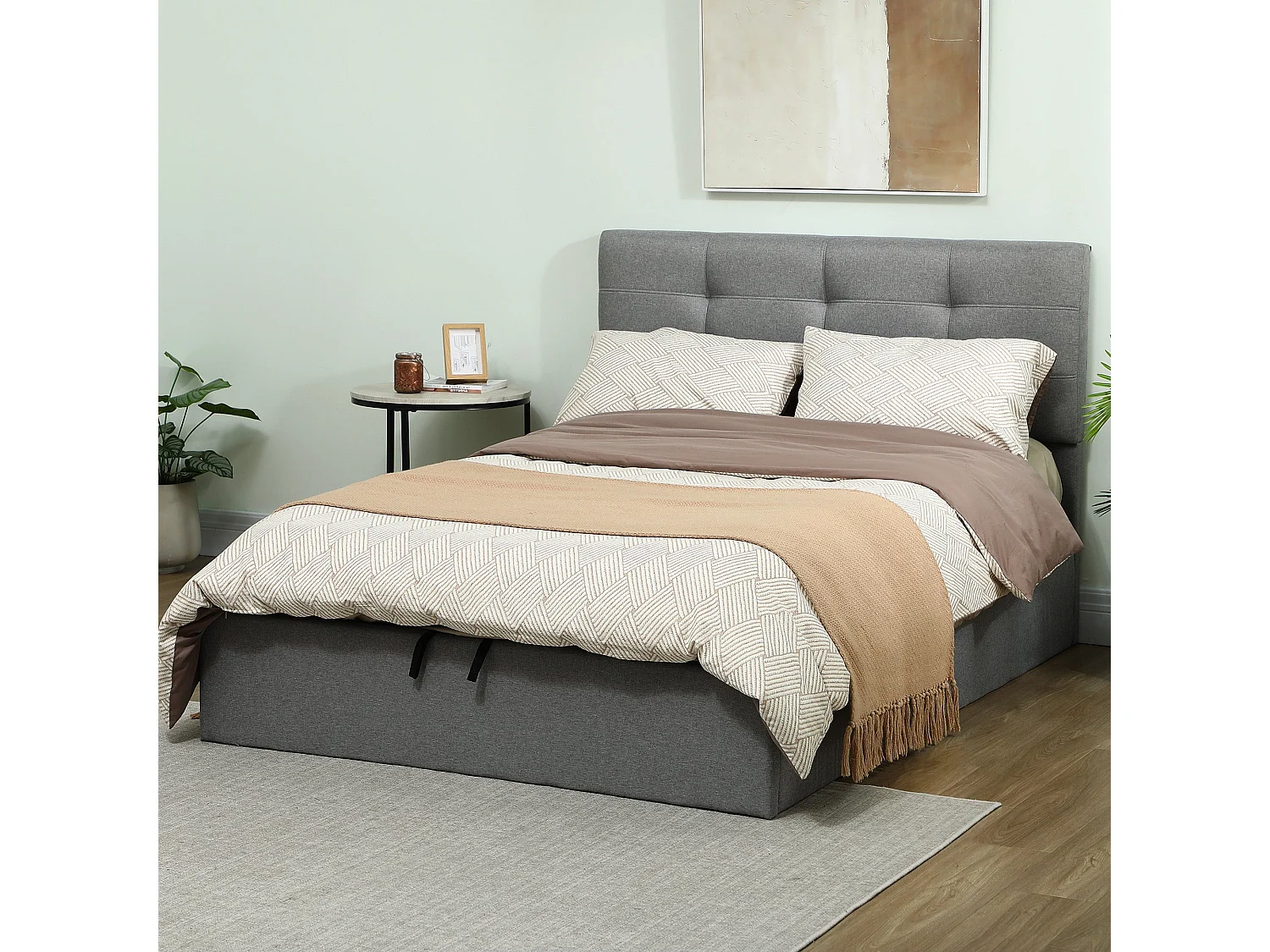 Vivafa 5ft King Ottoman Storage Bed Grey Linen Look Gas Lift