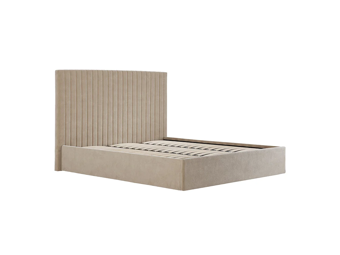 Dublin Taupe Velvet 6ft Super King Ottoman Bed with Tall Ribbed Headboard