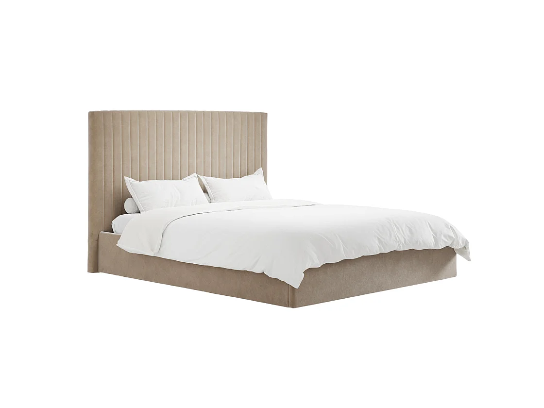 Dublin Taupe Velvet 6ft Super King Ottoman Bed with Tall Ribbed Headboard