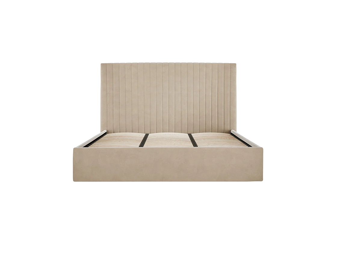 Dublin Taupe Velvet 6ft Super King Ottoman Bed with Tall Ribbed Headboard