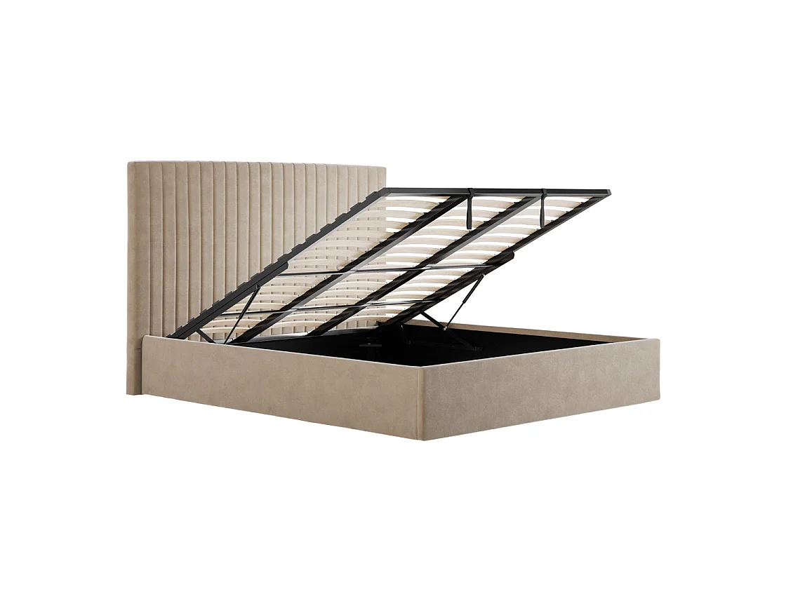 Dublin Taupe Velvet 6ft Super King Ottoman Bed with Tall Ribbed Headboard