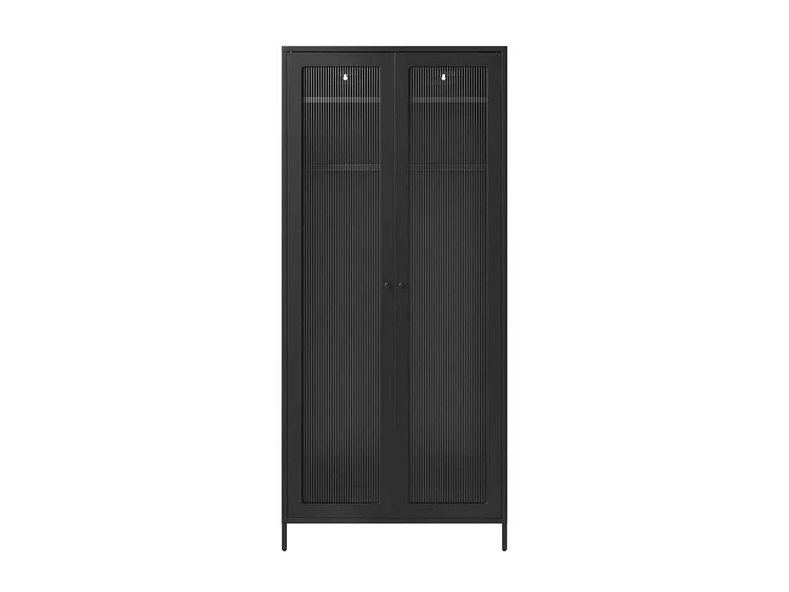 Sattek Black Metal 2 Door Wardrobe with Reeded Glass