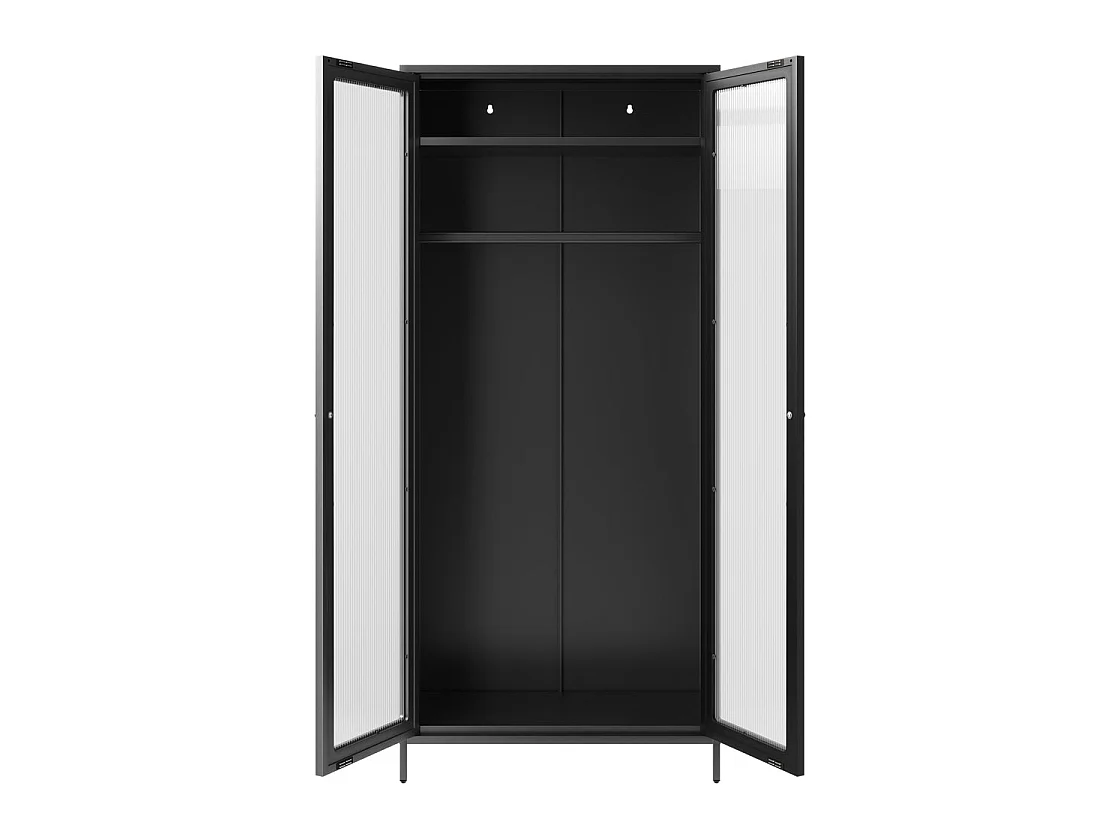 Sattek Black Metal 2 Door Wardrobe with Reeded Glass