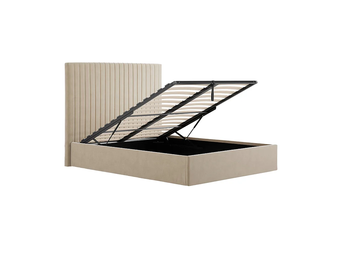 Dublin Taupe 5ft King Ottoman Bed with Tall Ribbed Headboard