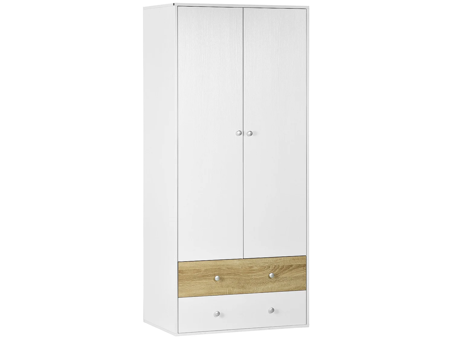 Coralia White and Oak 2 Door Wardrobe with Hanging Rail and 2 Drawers