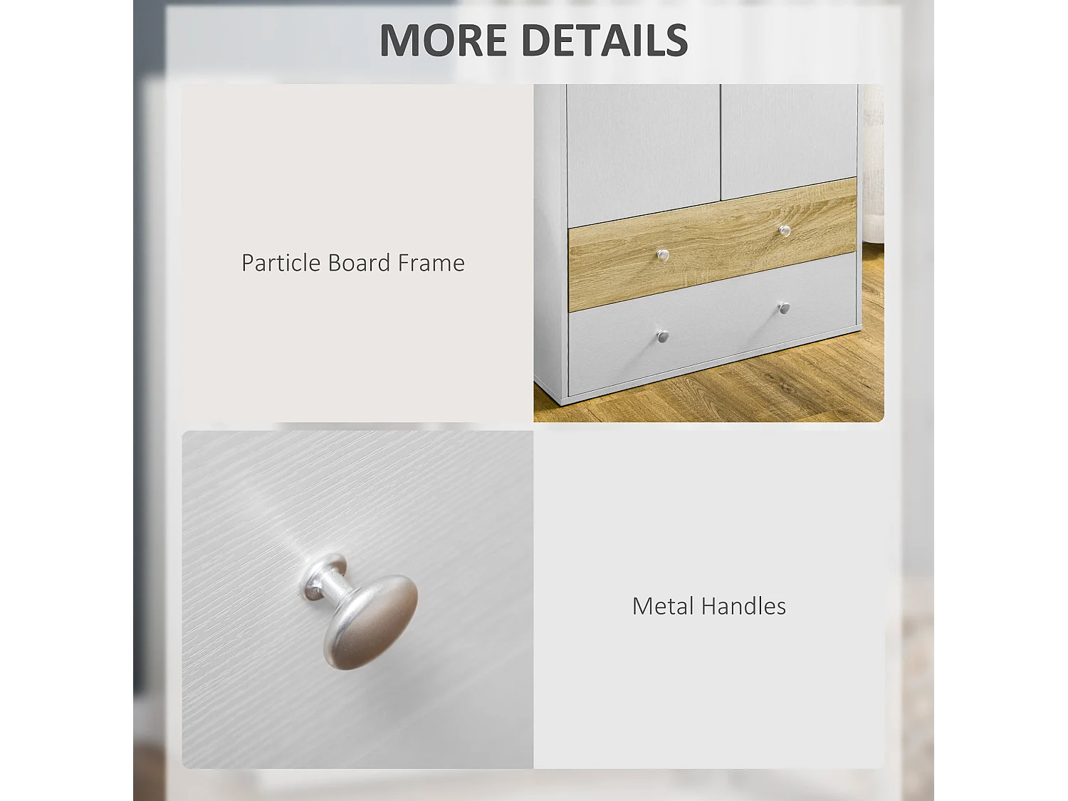 Coralia White and Oak 2 Door Wardrobe with Hanging Rail and 2 Drawers