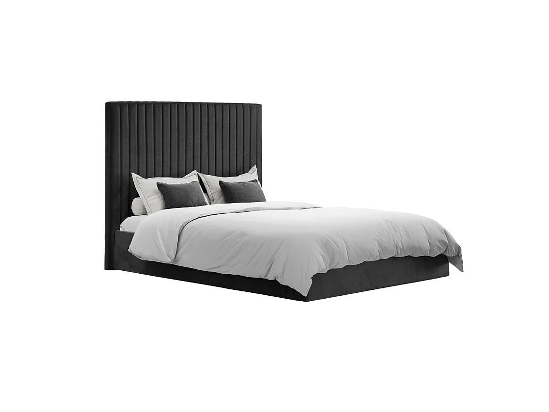 Dublin 6ft Super King Ottoman Bed Black Velvet Tall Ribbed Headboard