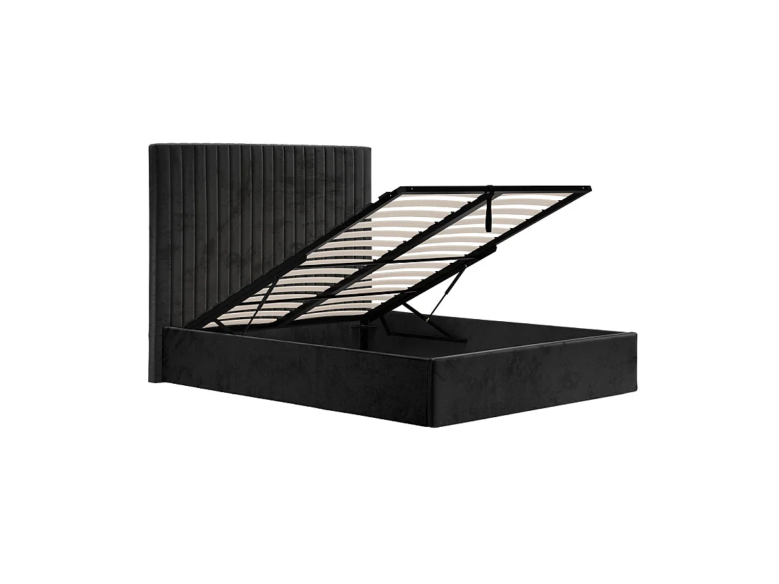 Dublin 6ft Super King Ottoman Bed Black Velvet Tall Ribbed Headboard