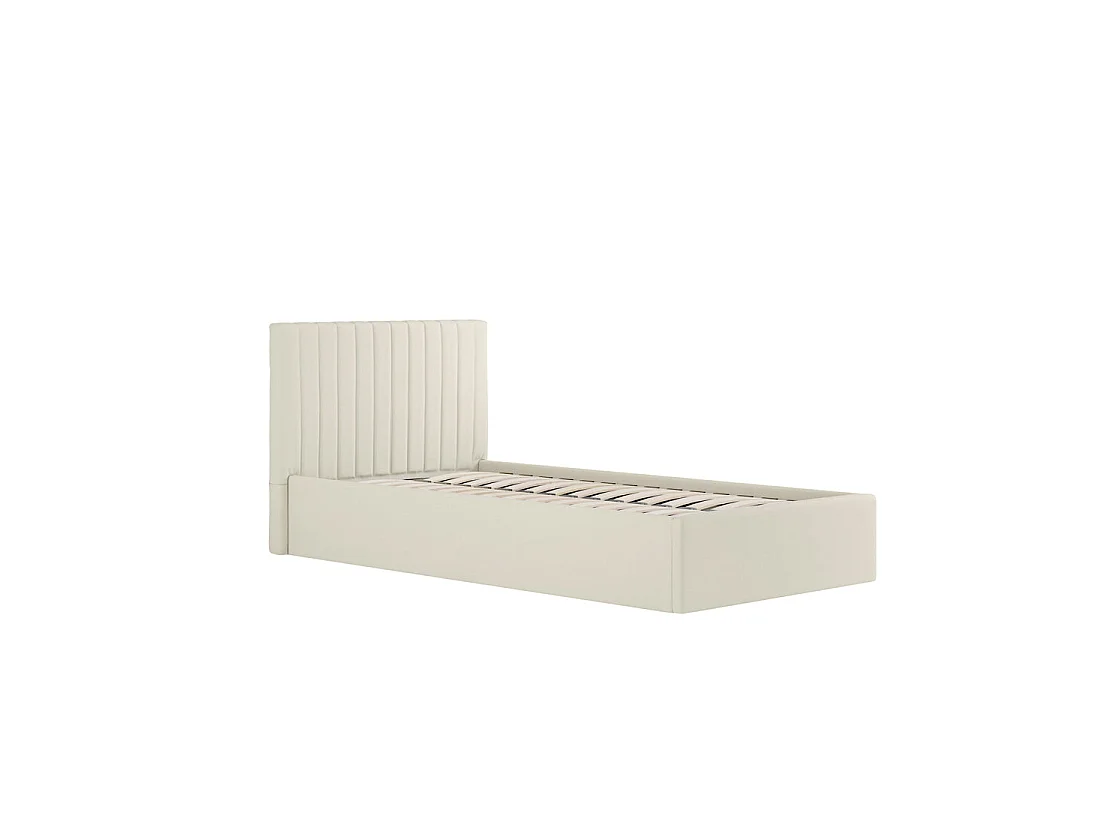 Dublin Cream 3ft Single Ottoman Bed Milk Weave Upholstery Tall Ribbed Headboard