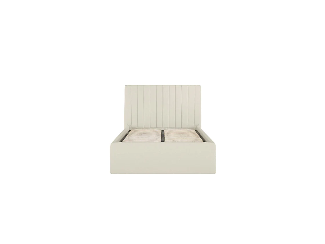 Dublin Cream 3ft Single Ottoman Bed Milk Weave Upholstery Tall Ribbed Headboard