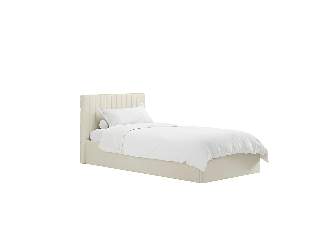 Dublin Cream 3ft Single Ottoman Bed Milk Weave Upholstery Tall Ribbed Headboard