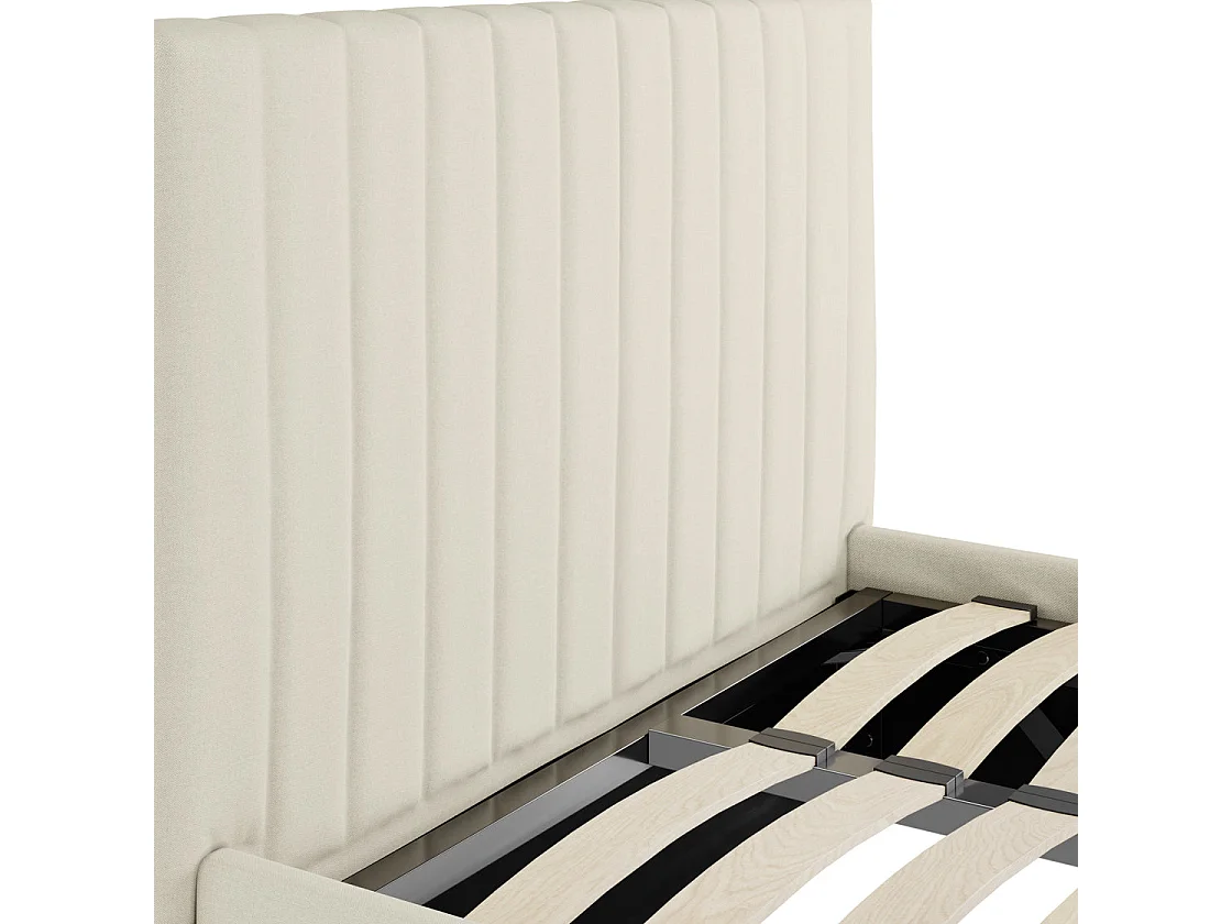 Dublin Cream 3ft Single Ottoman Bed Milk Weave Upholstery Tall Ribbed Headboard