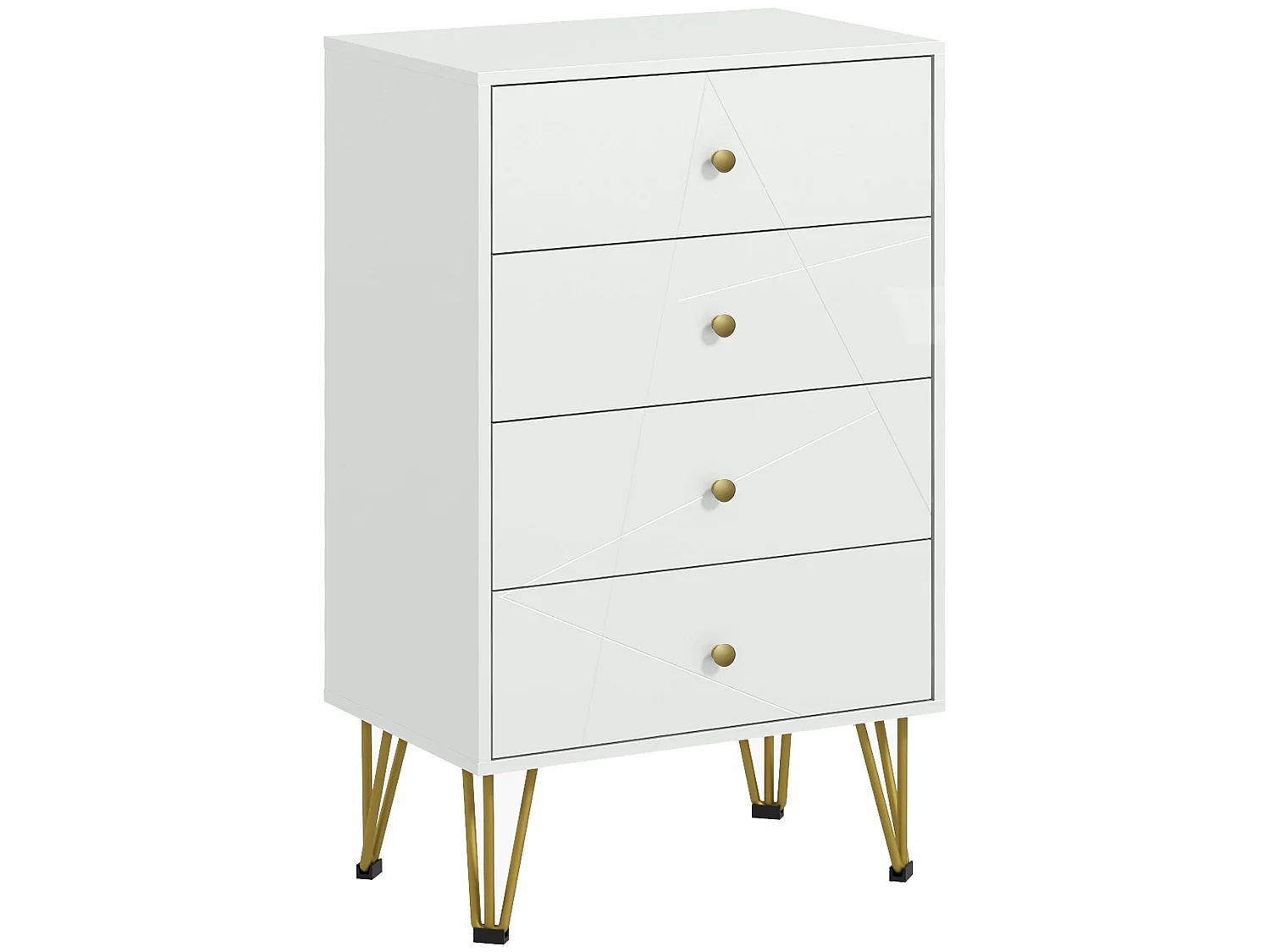 Nebaso White Tall 4 Drawer Chest with Gold Hairpin Legs
