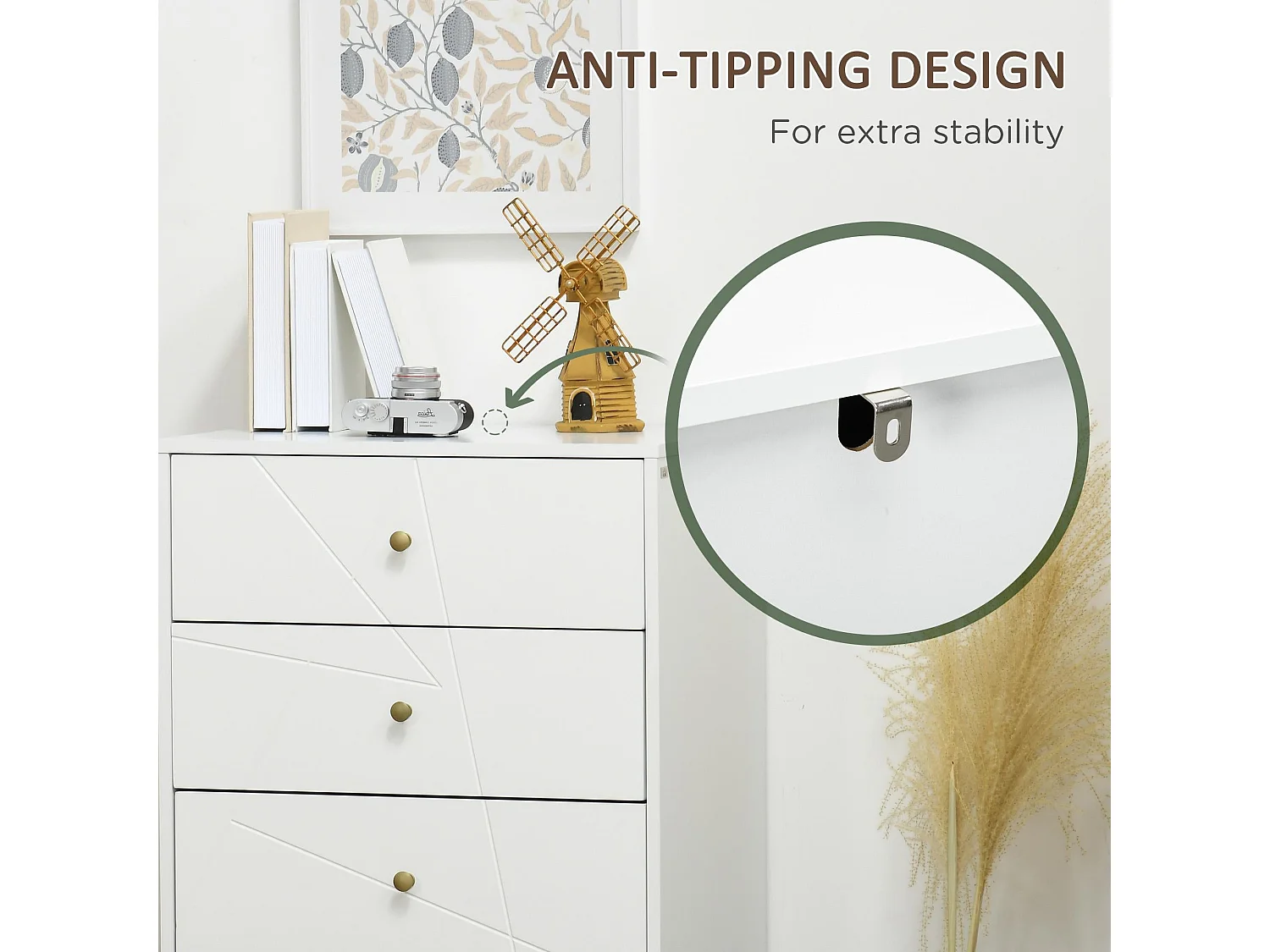 Nebaso White Tall 4 Drawer Chest with Gold Hairpin Legs