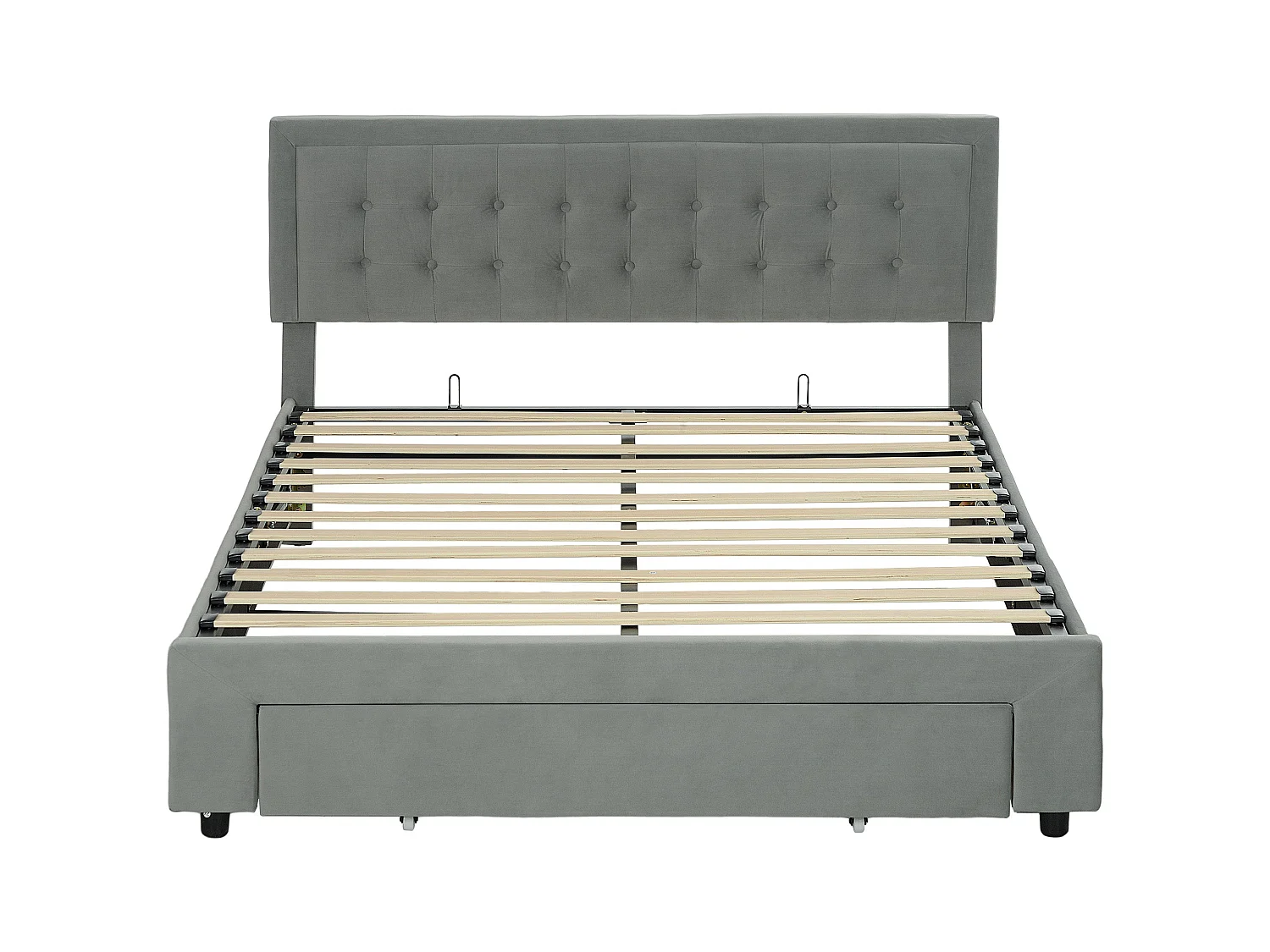 Dineno 5FT Grey King Ottoman Bed Frame Lift Up Storage with Front Drawer