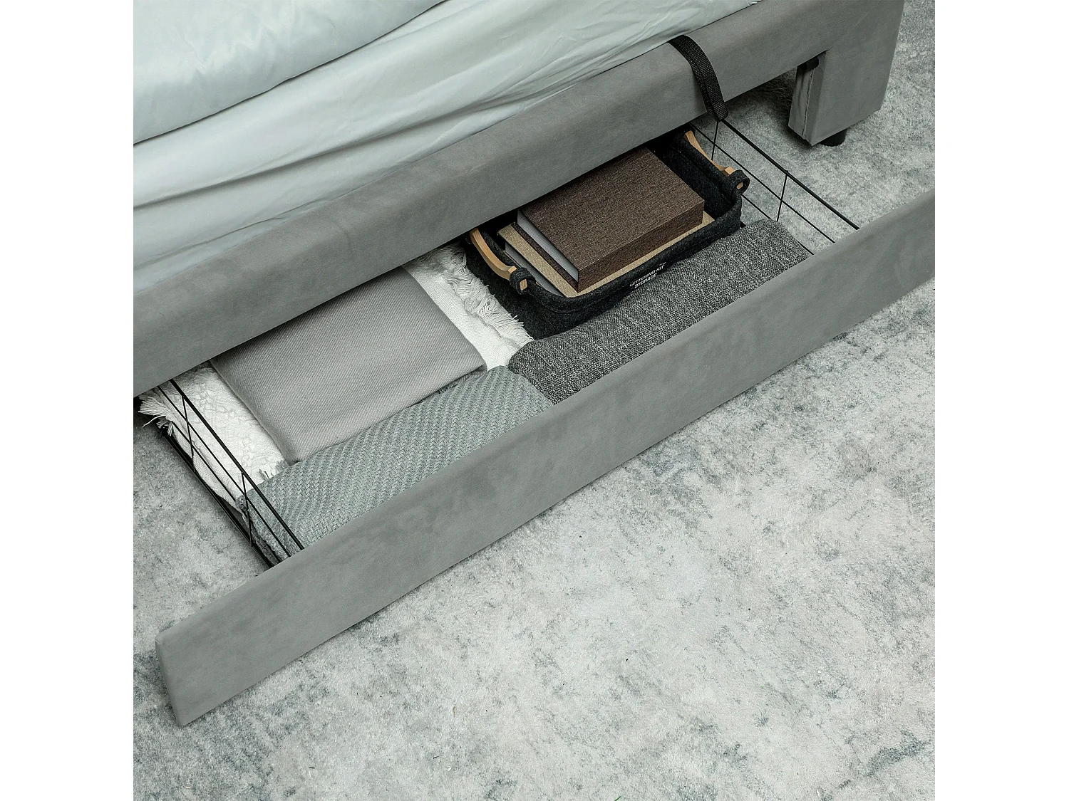 Dineno 5FT Grey King Ottoman Bed Frame Lift Up Storage with Front Drawer